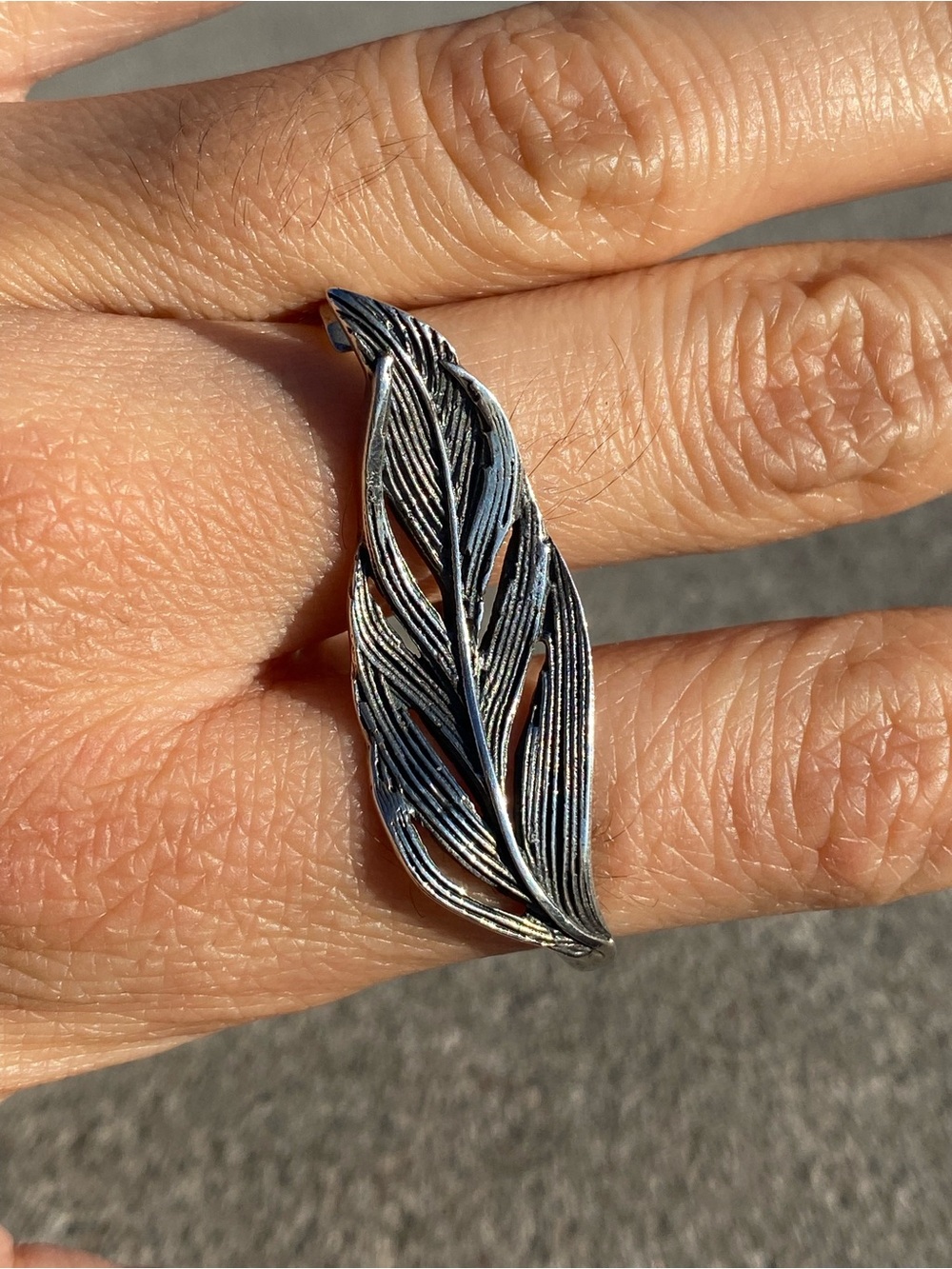 Sterling Silver Feather Double Finger Adjustable Boho Ring Size 6/7